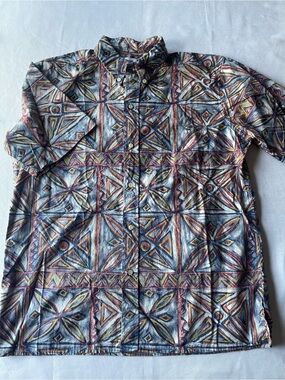 Vintage Reyn spooner Geometric Multicolor Cotton Shirt Short Sleeve L 90s